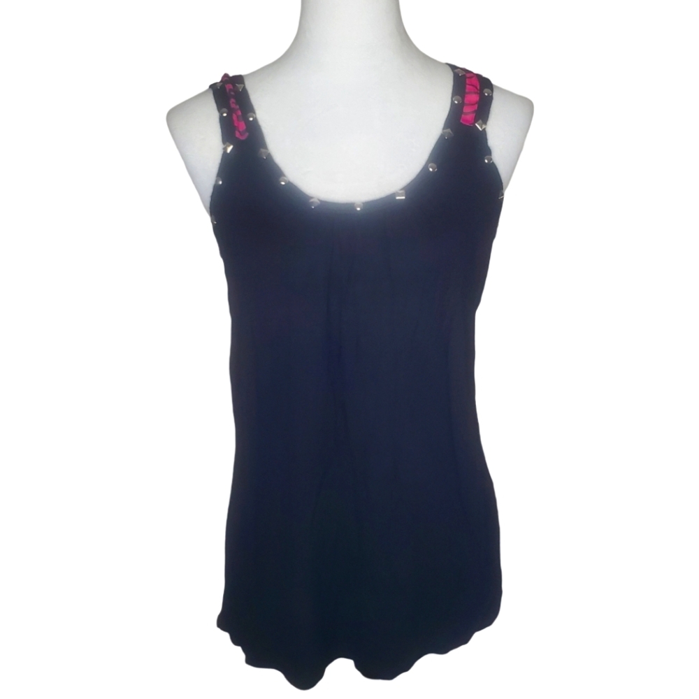 🦋Degrees Silver Studded Zebra Print Black & Pink Top